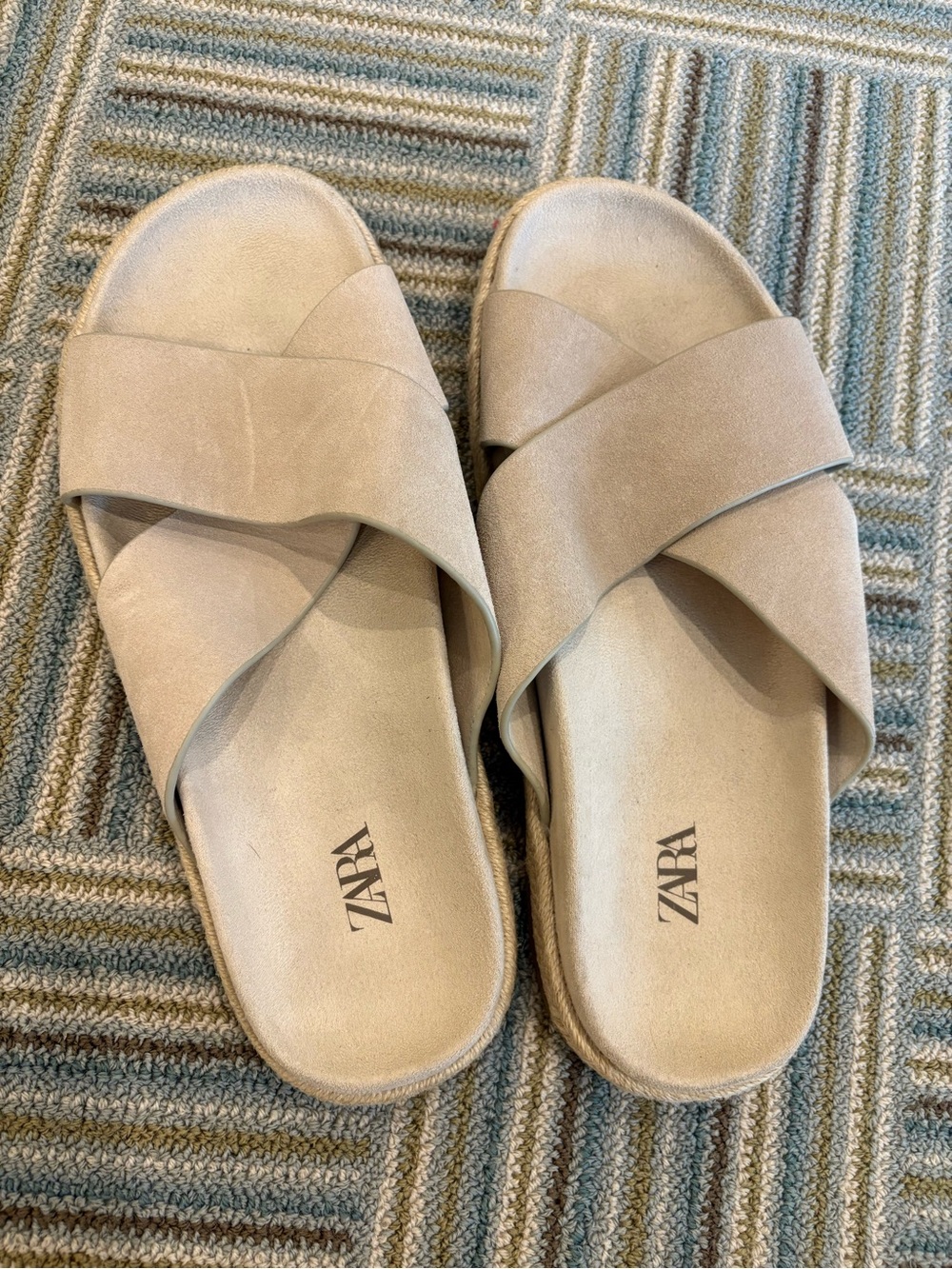 Zara Beige Cross-Over Slide Mules